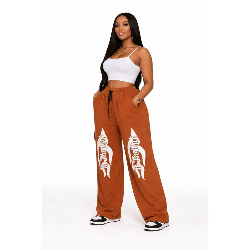 Brown Graphic Sweatpants  Drawstring Casual Streetwear Trousers